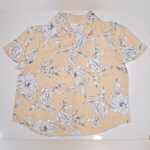 Liz Claiborne Cream Floral Sheer White Black Short Sleeve Size 0X